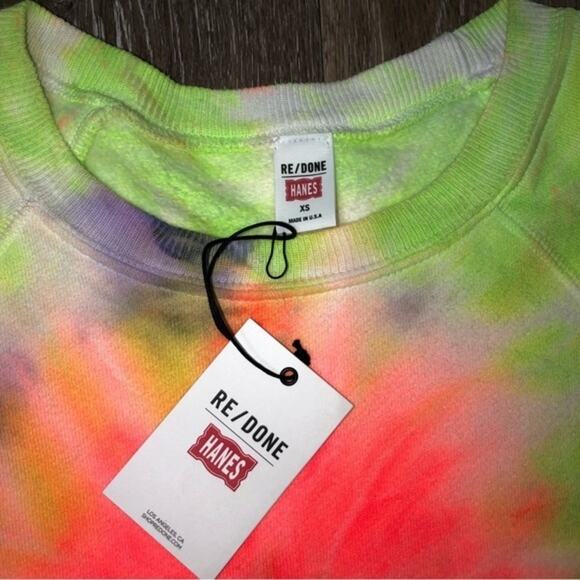 Hanes ReDone Neon Spiral Dye Raglan Crewneck XS NWT - Picture 4 of 7